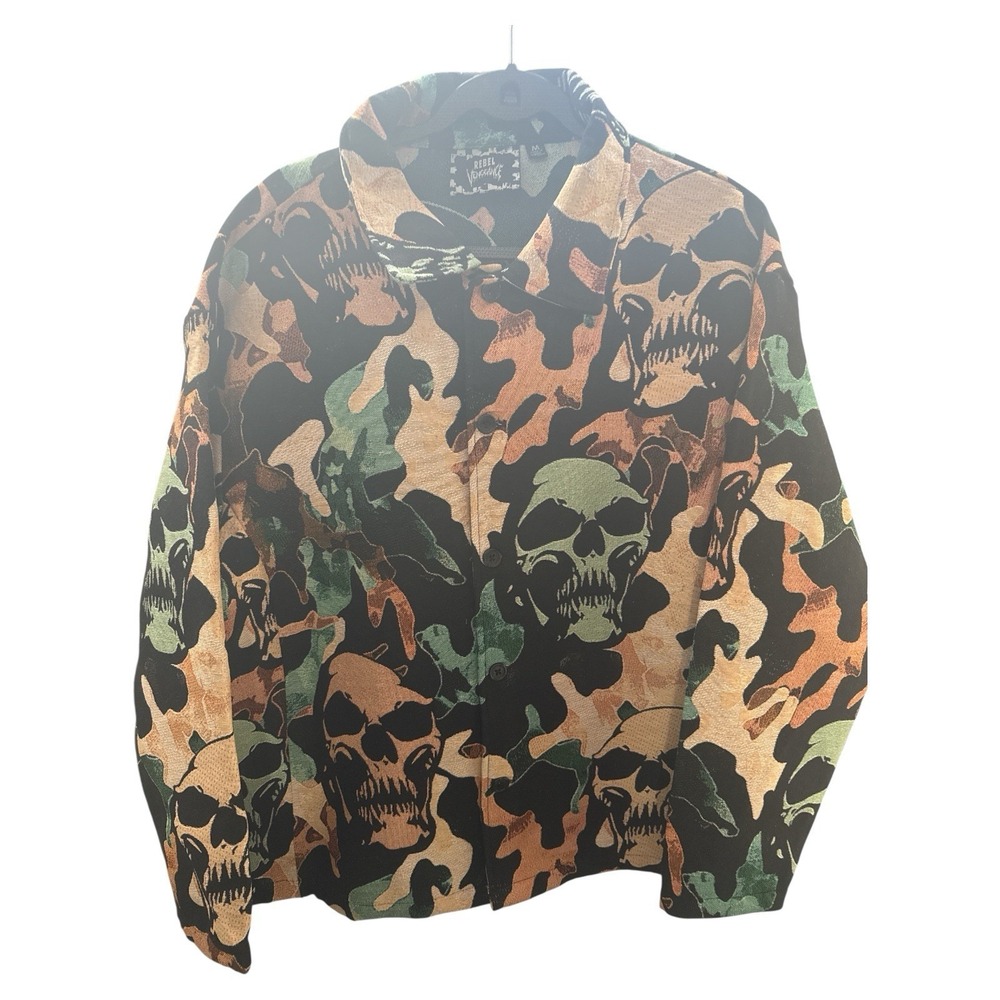 Rebel‎ Vengeance Skull Camo Tapestry Jacket Streetwear Camouflage Mens Size Med